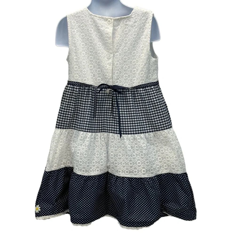 Blueberi Boulevard Sleeveless Plaid Sun Dress - Navy Blue White - size 6X